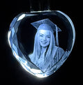 Pushbutton heart cut engraved crystal keychain