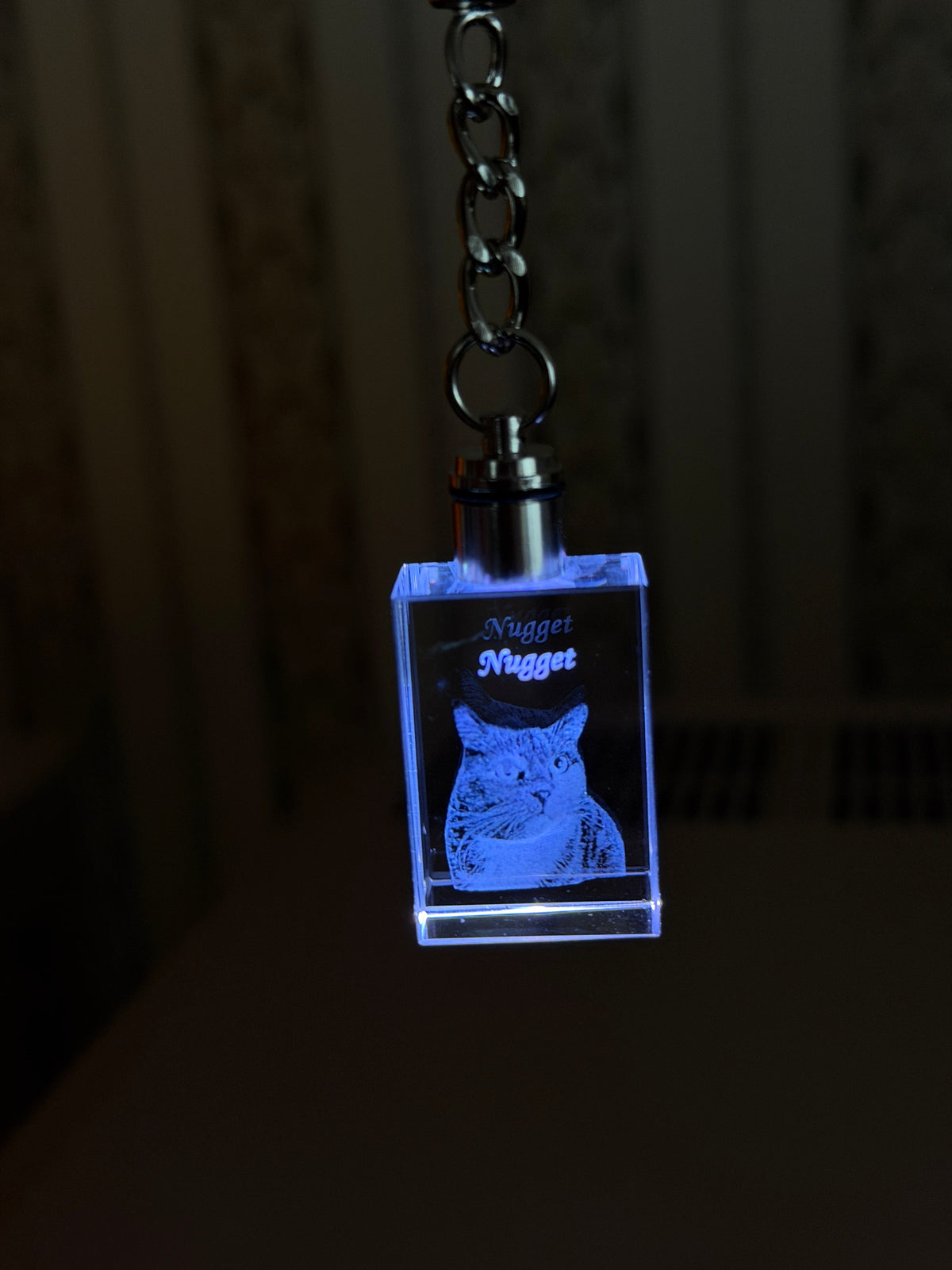 Rectangle cut engraved crystal keychain